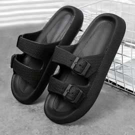 Men's Fashion Slides, Casual Non Slip Slippers, Open Toe Shoes With Buckles Deco For Indoor Outdoor Walking, Beach Shoes For Spring And Summer